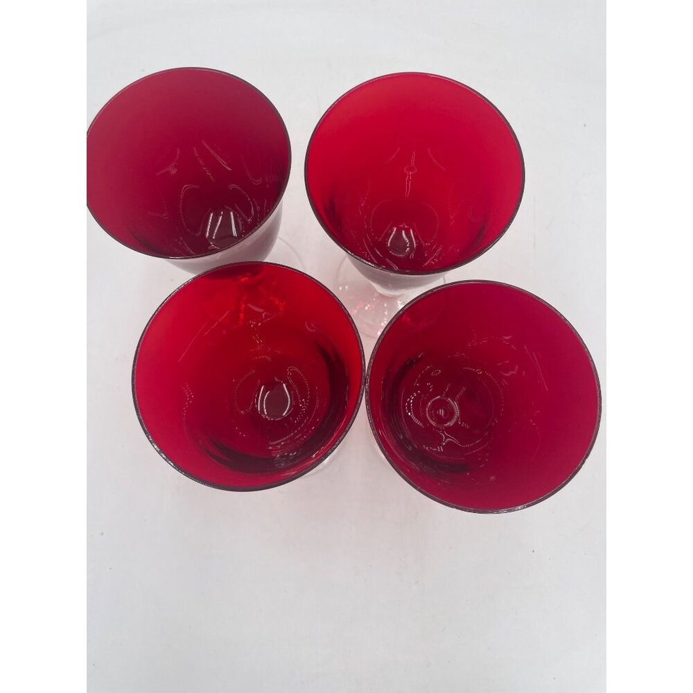 Vintage Ruby Red Clear Glass Goblets Set Of 4 - 6" Tall - Picture 2 of 5